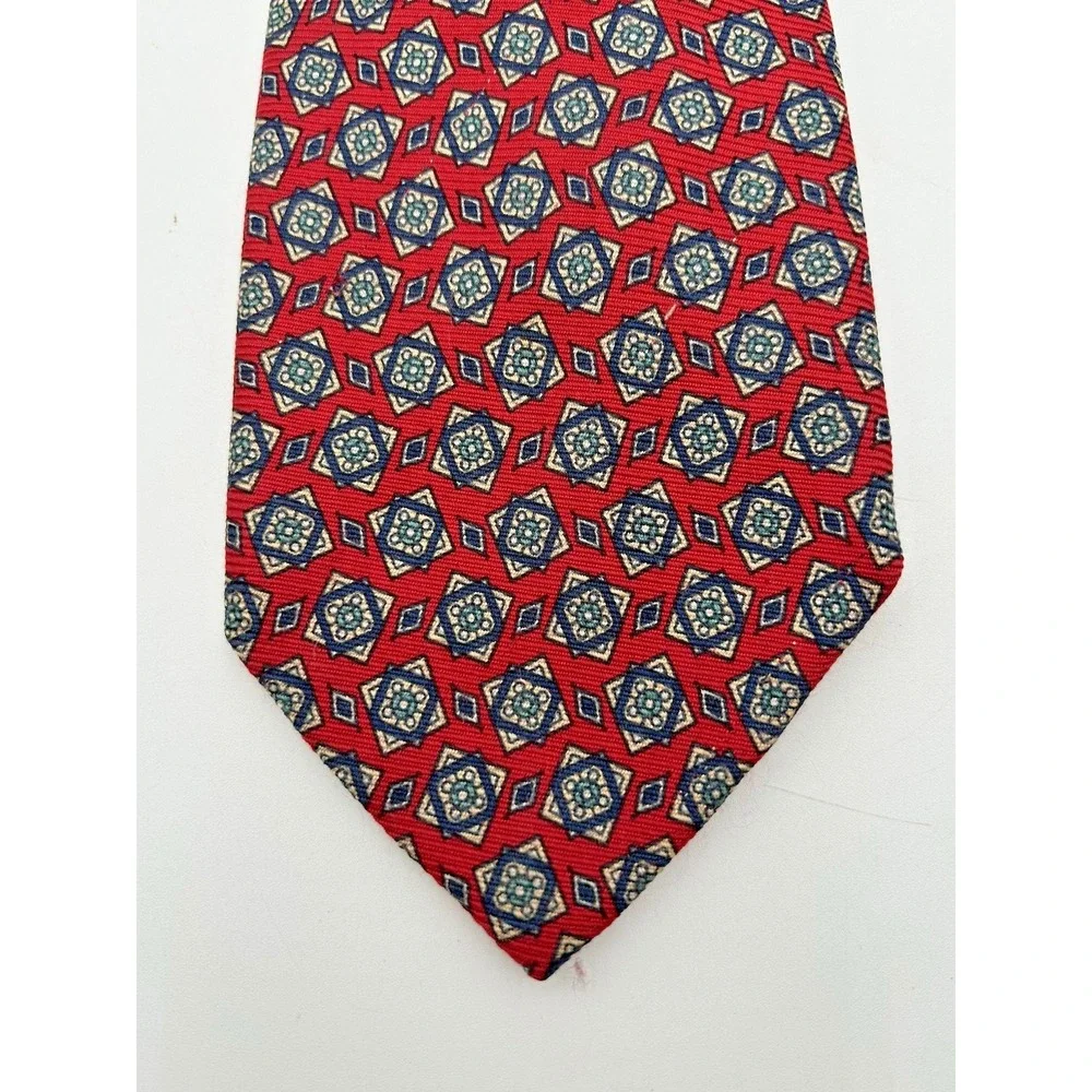 Vintage Polo Ralph Lauren Silk Tie Geometric Foulard Cube‎ Pattern Red/Blue